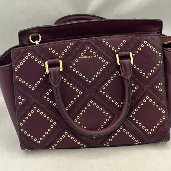 Selma Medium Diamond Grommet Leather Satchel Michal Kors - Picture 1 of 10